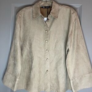 Zara Faux Suede Button-Up Shirt/Jacket Nude/Tan Size XS NWT